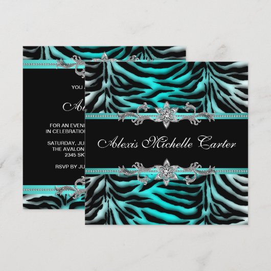 Blauwgroen blauwe Zebra zweet-zestiende verjaardag Kaart (Voorkant / Achterkant)