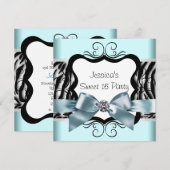 Blauwgroen blauwe Zebra zweet-zestiende verjaardag Kaart (Voorkant / Achterkant)