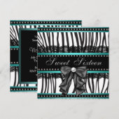 Blauwgroen blauwe Zebra zweet-zestiende verjaardag Kaart (Voorkant / Achterkant)