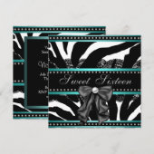 Blauwgroen blauwe Zebra zweet-zestiende verjaardag Kaart (Voorkant / Achterkant)