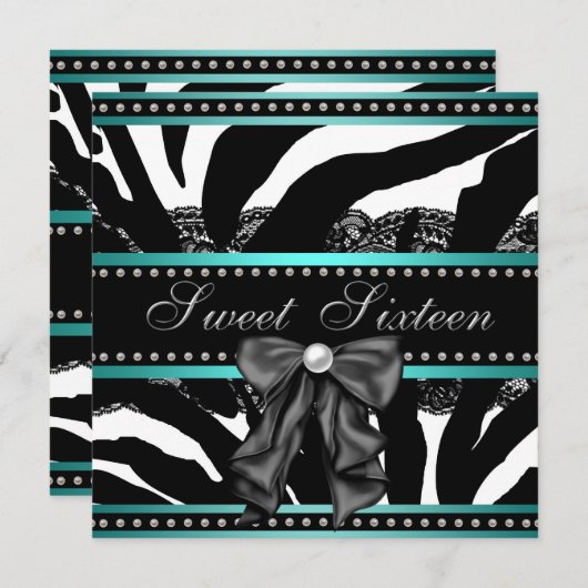 Blauwgroen blauwe Zebra zweet-zestiende verjaardag Kaart (Voorkant / Achterkant)