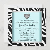 Blauwgroen blauwe Zebra zweet-zestiende verjaardag Kaart (Achterkant)