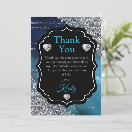 Blauwgroen blauwe Zeemeerminnen Silver Glitter Dan Bedankkaart (Staand voorkant)