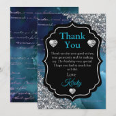 Blauwgroen blauwe Zeemeerminnen Silver Glitter Dan Bedankkaart (Voorkant / Achterkant)