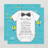 Blauwgroen Blauwe Zeilboot Baby Boy Shower Kaart (Voorkant / Achterkant)
