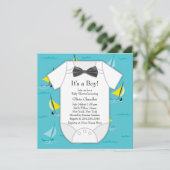 Blauwgroen Blauwe Zeilboot Baby Boy Shower Kaart (Staand voorkant)