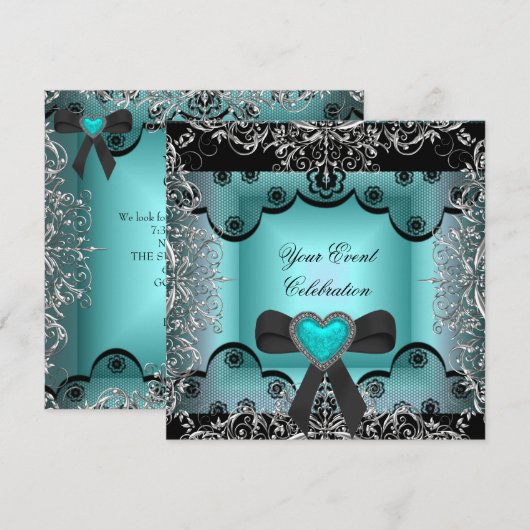 Blauwgroen blauwe zilver zwarte lepel Elegant Part Kaart (Voorkant / Achterkant)