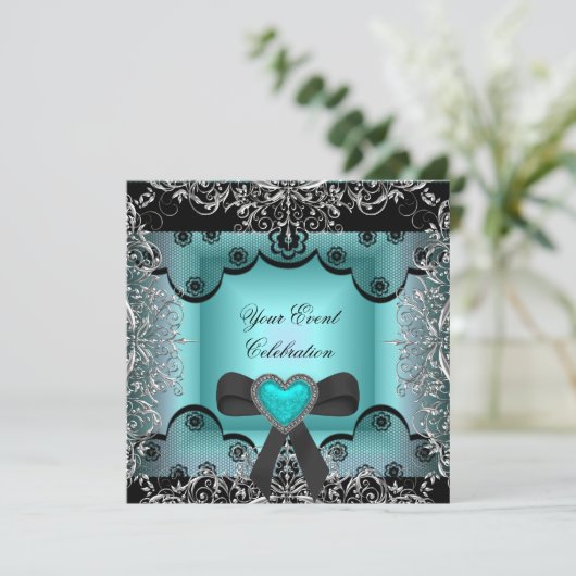 Blauwgroen blauwe zilver zwarte lepel Elegant Part Kaart (Staand voorkant)