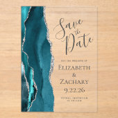 Blauwgroen Blauwe Zilveren Agaat Save the Date Kaa Acryl Uitnodigingen (Voorkant)