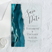 Blauwgroen Blauwe Zilveren Agaat Save the Date Kaa Acryl Uitnodigingen