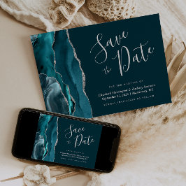 Blauwgroen Blauwe Zilveren Agaat Save the Date Kaa Kaart