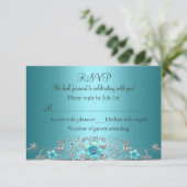 Blauwgroen Blauwe Zilveren Bloemwerveling RSVP (Staand voorkant)