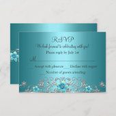 Blauwgroen Blauwe Zilveren Bloemwerveling RSVP (Voorkant / Achterkant)