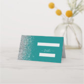 Blauwgroen Blauwe Zilveren Glitter Edge Wedding Plaatskaartje (Voorkant)