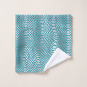Blauwgroen Blauwe Zilveren Slang Print Bad Handdoek (Wasdoekje)