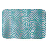 Blauwgroen Blauwe Zilveren Slang Print Badmat (Voorkant)