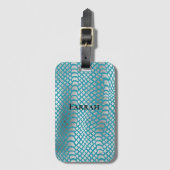Blauwgroen Blauwe Zilveren Slang Print Bagagelabel (Voorkant (verticaal))