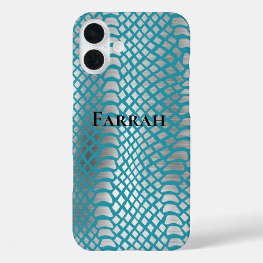 Blauwgroen Blauwe Zilveren Slang Print Case-Mate iPhone Case (Achterkant)