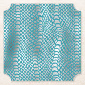 Blauwgroen Blauwe Zilveren Slang Print Kartonnen Onderzetters (Voorkant)
