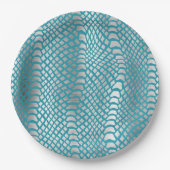 Blauwgroen Blauwe Zilveren Slang Print Papieren Bordje (Voorkant)