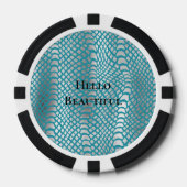 Blauwgroen Blauwe Zilveren Slang Print Poker Chips (Voorkant)