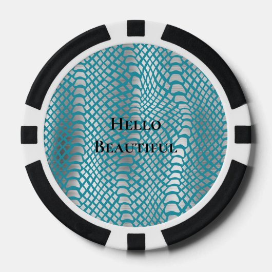 Blauwgroen Blauwe Zilveren Slang Print Poker Chips (Voorkant)