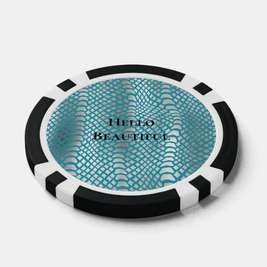 Blauwgroen Blauwe Zilveren Slang Print Poker Chips (Enkel)