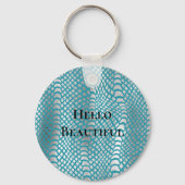 Blauwgroen Blauwe Zilveren Slang Print Sleutelhanger (Voorkant)