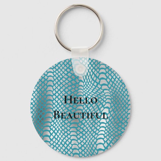 Blauwgroen Blauwe Zilveren Slang Print Sleutelhanger (Voorkant)