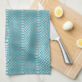 Blauwgroen Blauwe Zilveren Slang Print Theedoek (Quarter Fold)