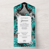 Blauwgroen blauwe zilveren vlindermousserende geit all in one uitnodiging (Binnen)