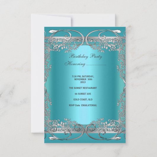 Blauwgroen Blauwe Zilvergrijze verjaardag 30e verj Kaart (Achterkant)