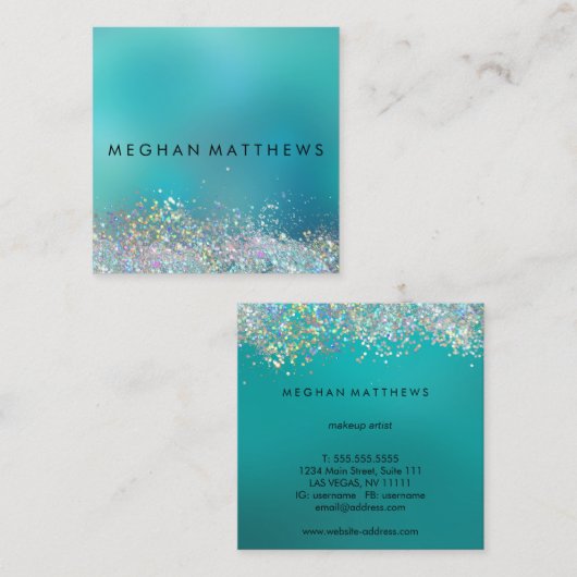 Blauwgroen blauwe zilversparkle-stijllijst vierkante visitekaartje (Voorkant / Achterkant)