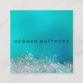 Blauwgroen blauwe zilversparkle-stijllijst vierkante visitekaartje (Voorkant)