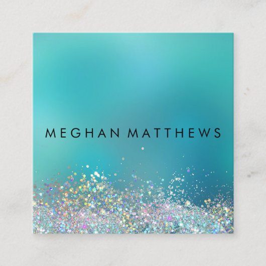 Blauwgroen blauwe zilversparkle-stijllijst vierkante visitekaartje (Voorkant)