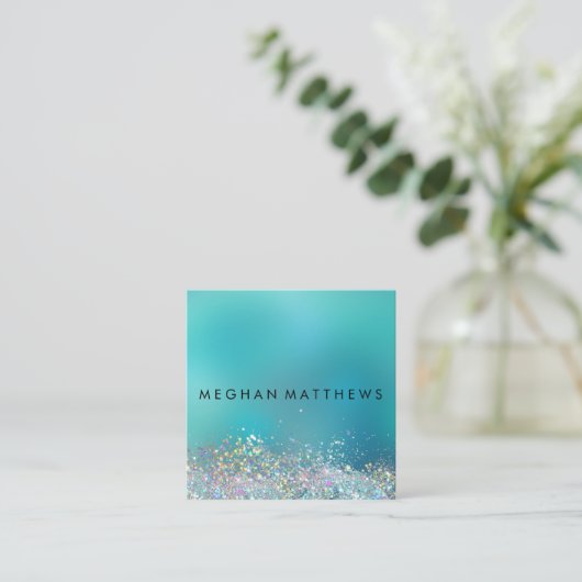 Blauwgroen blauwe zilversparkle-stijllijst vierkante visitekaartje (Staand voorkant)