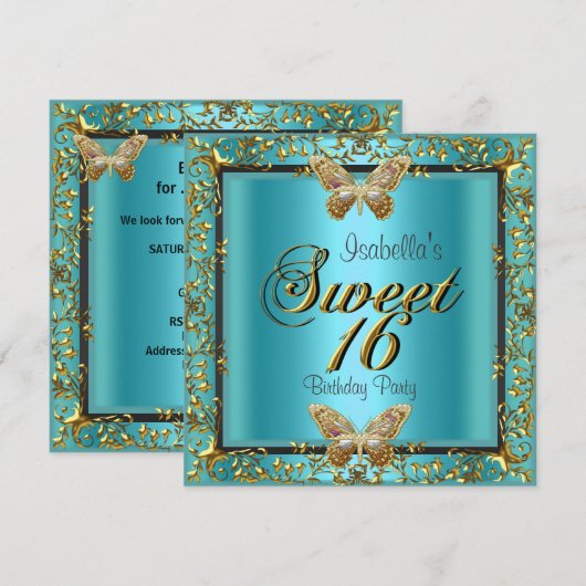 Blauwgroen blauwe zoete zestien goudvlinder kaart (Voorkant / Achterkant)