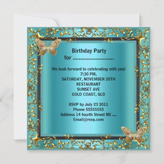 Blauwgroen blauwe zoete zestien goudvlinder kaart (Achterkant)