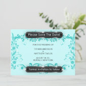 Blauwgroen Blauwe Zwarte Bloei Bewaar de Datum Save The Date (Staand voorkant)