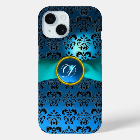 BLAUWGROEN BLAUWE ZWARTE DAMASKGEMSTONMONOGRAM Case-Mate iPhone CASE (Achterkant)