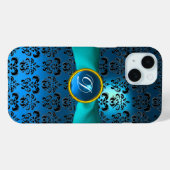 BLAUWGROEN BLAUWE ZWARTE DAMASKGEMSTONMONOGRAM Case-Mate iPhone CASE (Achterkant (horizontaal))