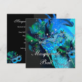 Blauwgroen Blauwe Zwarte Masquerade Ball Party Kaart (Voorkant / Achterkant)