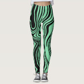 Blauwgroen Blauwe Zwarte Streep Leggings - Kies Kl (Voorkant)