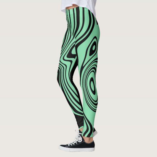 Blauwgroen Blauwe Zwarte Streep Leggings - Kies Kl (Links)