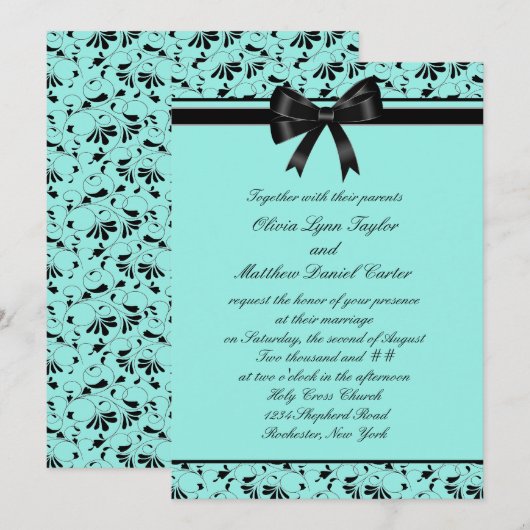 Blauwgroen Blauwe Zwarte Swirl Aqua 5x7 Huwelijksu Kaart (Voorkant / Achterkant)