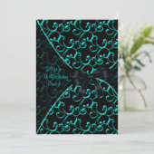 Blauwgroen Blauwe Zwarte Verjaardag Uitnodiging Sj (Staand voorkant)