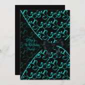 Blauwgroen Blauwe Zwarte Verjaardag Uitnodiging Sj (Voorkant / Achterkant)