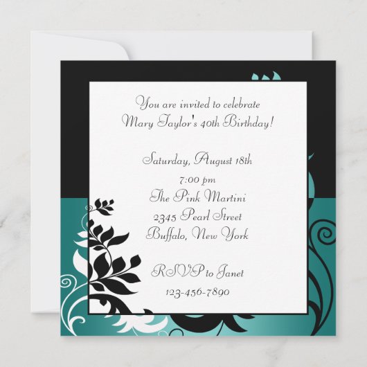 Blauwgroen Blauwe Zwarte Vrouwen 40ste Verjaardags Kaart (Achterkant)