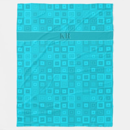 Blauwgroen blauwgroen vierkantspatroon met uw init fleece deken (Voorkant)