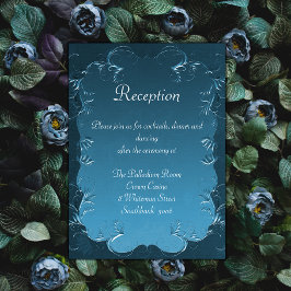  Blauwgroen Bloeit Elegant Huwelijksreceptie Informatiekaartje